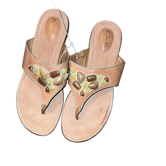 Clarks Tan Leather Sandals Comfortable Summer Footwear Size 9 1/2 - Picture 2 of 5